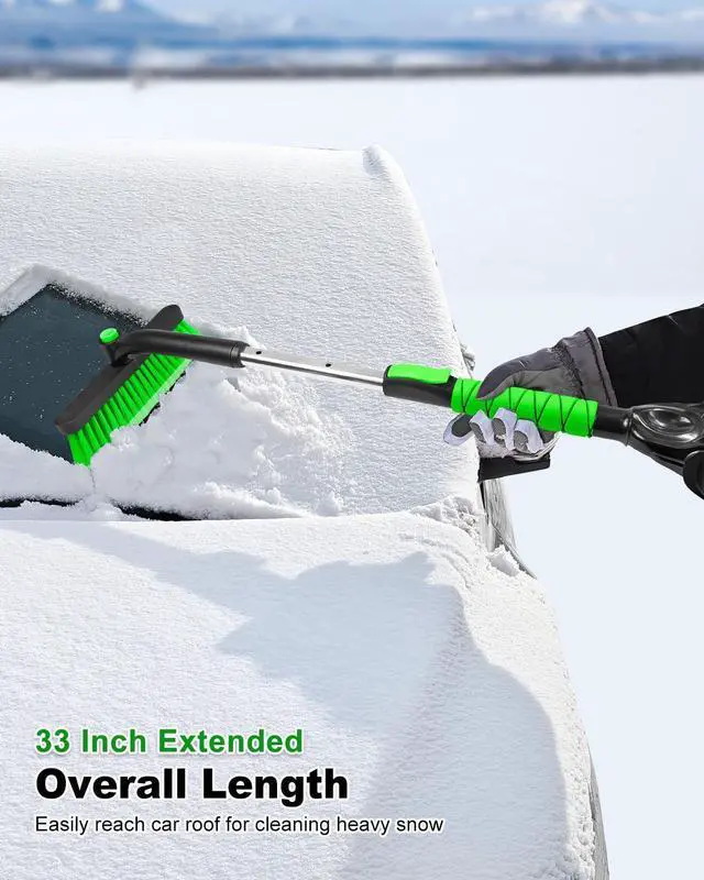 Alt view image 2 of 7 - KEHIPI 33 Inch Ice Scraper with Snow Brush for Car Windshield, Extendable Snow Scraper and Brush with Foam Grip for Truck SUV Vehicle Window - Green