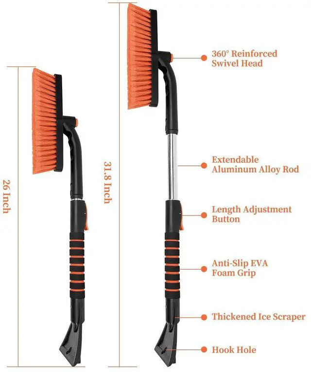 Alt view image 7 of 7 - KEHIPI Ice Scraper with Snow Brush for Car Windshield, Upgraded Extendable Snow Brush with Foam Grip for Truck SUV Vehicle Windows - Orange