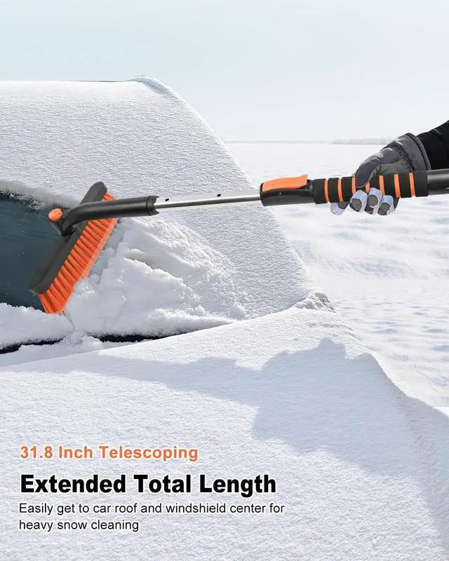 Alt view image 4 of 7 - KEHIPI Ice Scraper with Snow Brush for Car Windshield, Upgraded Extendable Snow Brush with Foam Grip for Truck SUV Vehicle Windows - Orange