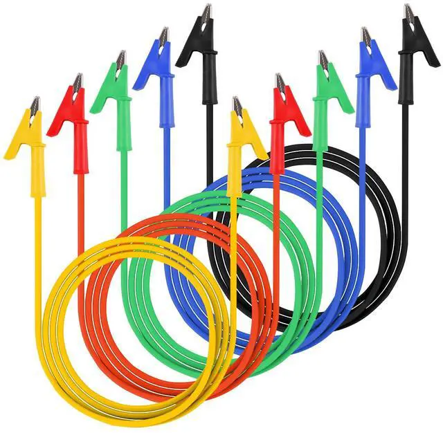 Main image of KEHIPI 5PCS Dual Ended Alligator Clips Test Leads Set, 15A Test Lead Wire Cable with Insulators Clips, Heavy Duty Cable with Protective Jack Copper Clamps for Electrical Testing 5 Colors 3.3 ft/1m