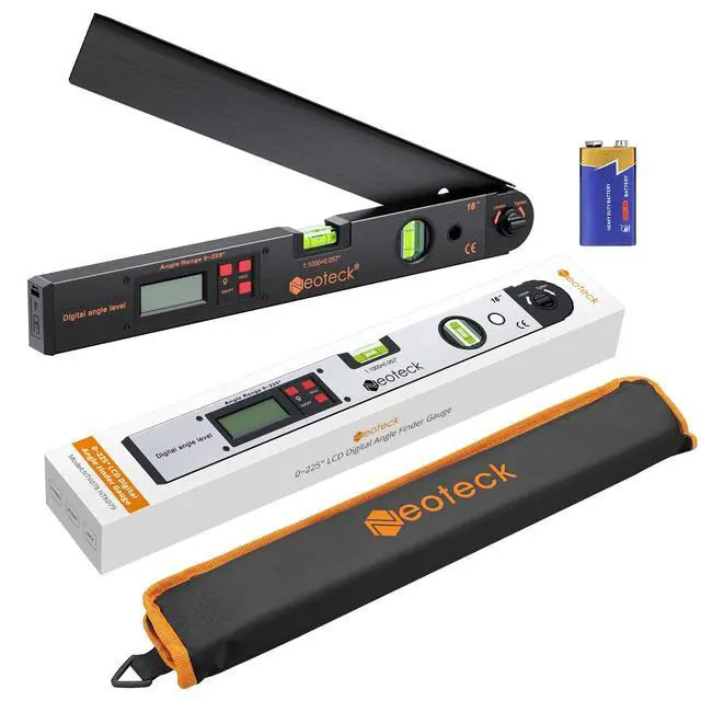 Alt view image 7 of 7 - KEHIPI Aluminum Digital Angle Finder Protractor 225° 16 inch Backlit LCD Digital with Horizontal and Vertical Bubble - Black