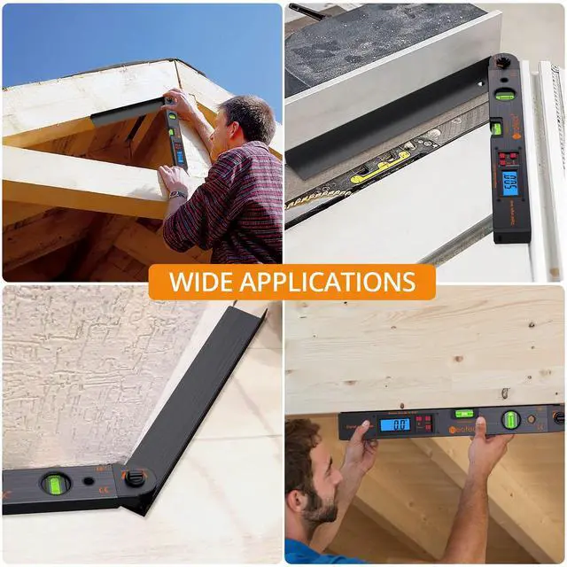 Alt view image 6 of 7 - KEHIPI Aluminum Digital Angle Finder Protractor 225° 16 inch Backlit LCD Digital with Horizontal and Vertical Bubble - Black