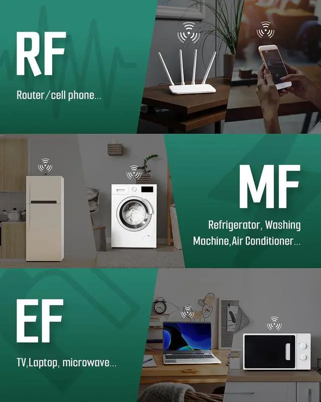 Alt view image 4 of 7 - KEHIPI EMF Meter, Hound-200 EMF Detector: 3-in-1 Portable Electromagnetic Field Radiation Detector for EF, RF, MF, WiFi Signal, Suitable for Home, Office EMF Inspections and Ghost Hunting - Green