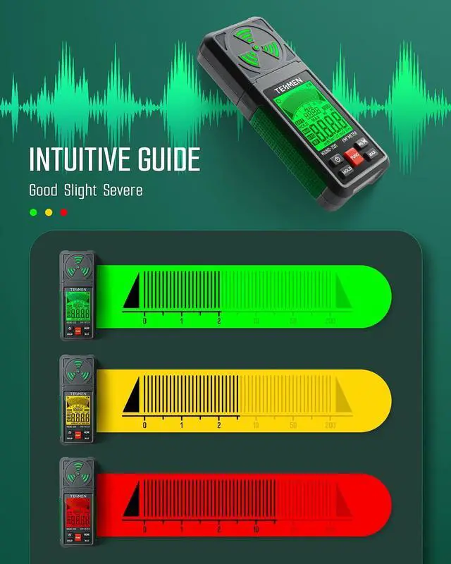 Alt view image 5 of 7 - KEHIPI EMF Meter, Hound-200 EMF Detector: 3-in-1 Portable Electromagnetic Field Radiation Detector for EF, RF, MF, WiFi Signal, Suitable for Home, Office EMF Inspections and Ghost Hunting - Green