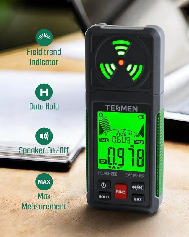 Alt view image 6 of 7 - KEHIPI EMF Meter, Hound-200 EMF Detector: 3-in-1 Portable Electromagnetic Field Radiation Detector for EF, RF, MF, WiFi Signal, Suitable for Home, Office EMF Inspections and Ghost Hunting - Green