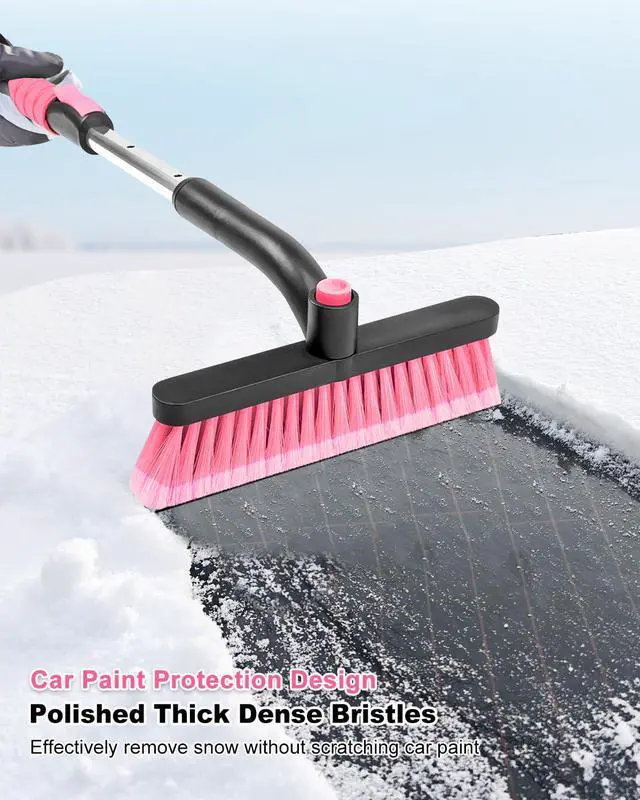 Alt view image 3 of 7 - KEHIPI 33 Inch Snow Brush and Ice Scraper for Car Windshield, Extendable Snow Scraper and Brush with Foam Grip for Truck SUV Vehicle Window - Pink