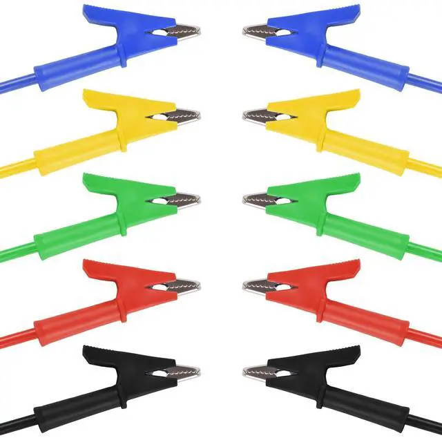 Alt view image 6 of 6 - KEHIPI 5PCS Dual Ended Alligator Clips Test Leads Set, 15A Test Lead Wire Cable with Insulators Clips, Heavy Duty Cable with Protective Jack Copper Clamps for Electrical Testing 5 Colors 3.3 ft/1m
