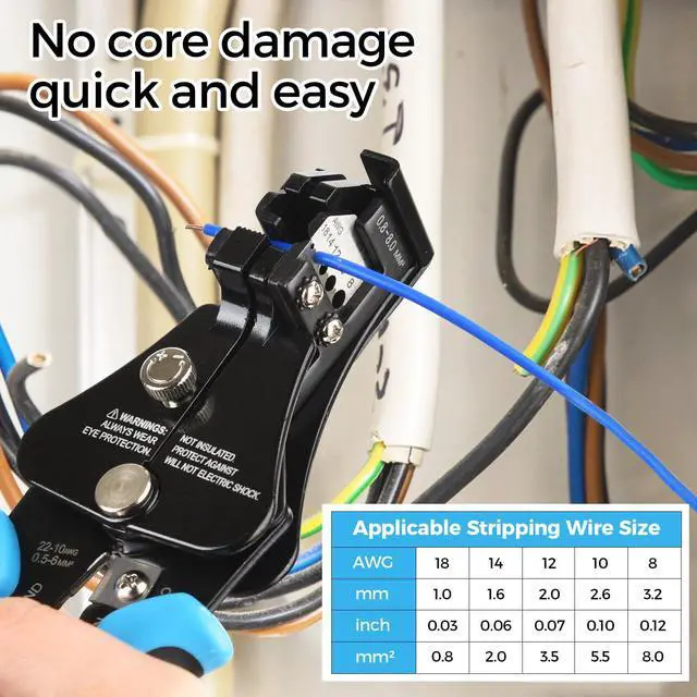 Alt view image 3 of 7 - KEHIPI Automatic Heavy Duty Wire Stripper/Wire Cutter, 3 IN 1 Adjustable Wire Stripper Tool for 8-18 AWG Solid and Stranded Electrical Wire | 10-22 AWG Wire Crimping Tool