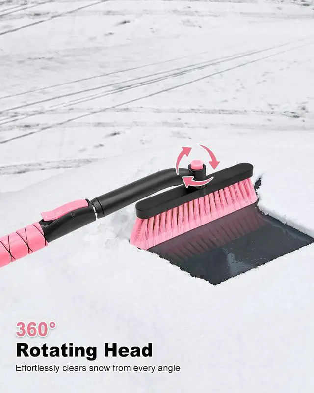 Alt view image 6 of 7 - KEHIPI 33 Inch Snow Brush and Ice Scraper for Car Windshield, Extendable Snow Scraper and Brush with Foam Grip for Truck SUV Vehicle Window - Pink