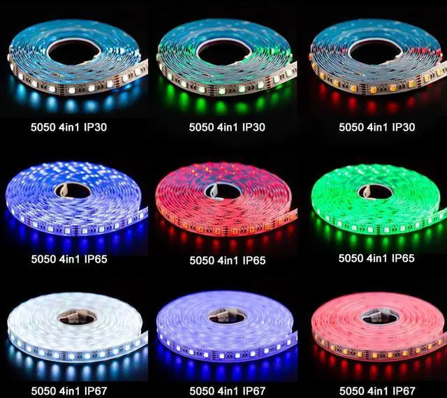Alt view image 2 of 7 - KEHIPI 5050 RGBW RGB+Cool White(6000K-7000K) 4 Colors in 1 LED Tape Light DC12V 5m 16.4ft 60LED/m Multi-Colored IP65 White 12mm PCB for Bedroom Kitchen Home Decoration(No Adapter or Controller)
