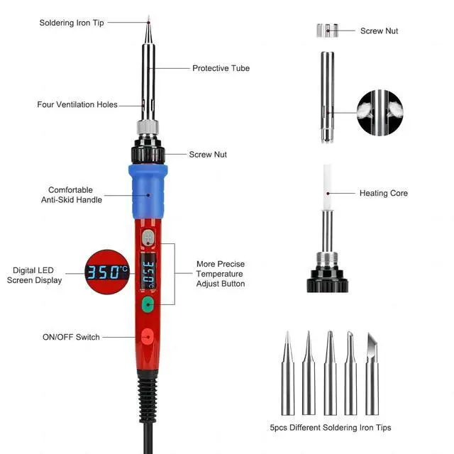 Alt view image 6 of 7 - KEHIPI Soldering Iron Kit, 90W 110V LED Digital Soldering Iron with Ceramic Heater, Adjustable Temperature Soldering Welding Iron Kit, Auto-sleep, Thermostatic Design