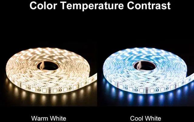 Alt view image 7 of 7 - KEHIPI 5050 RGBW RGB+Cool White(6000K-7000K) 4 Colors in 1 LED Tape Light DC12V 5m 16.4ft 60LED/m Multi-Colored IP65 White 12mm PCB for Bedroom Kitchen Home Decoration(No Adapter or Controller)