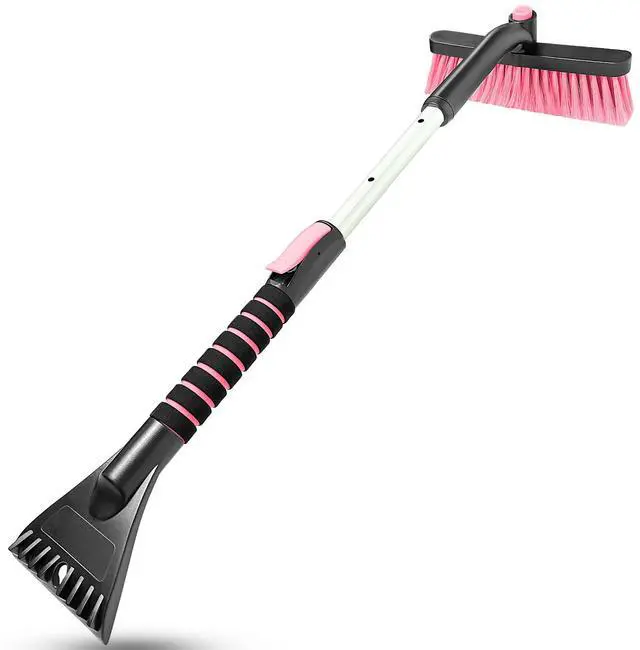 Main image of KEHIPI Ice Scraper with Snow Brush for Car Windshield, Upgraded Extendable Snow Brush with Foam Grip for Truck SUV Vehicle Windows - Pink