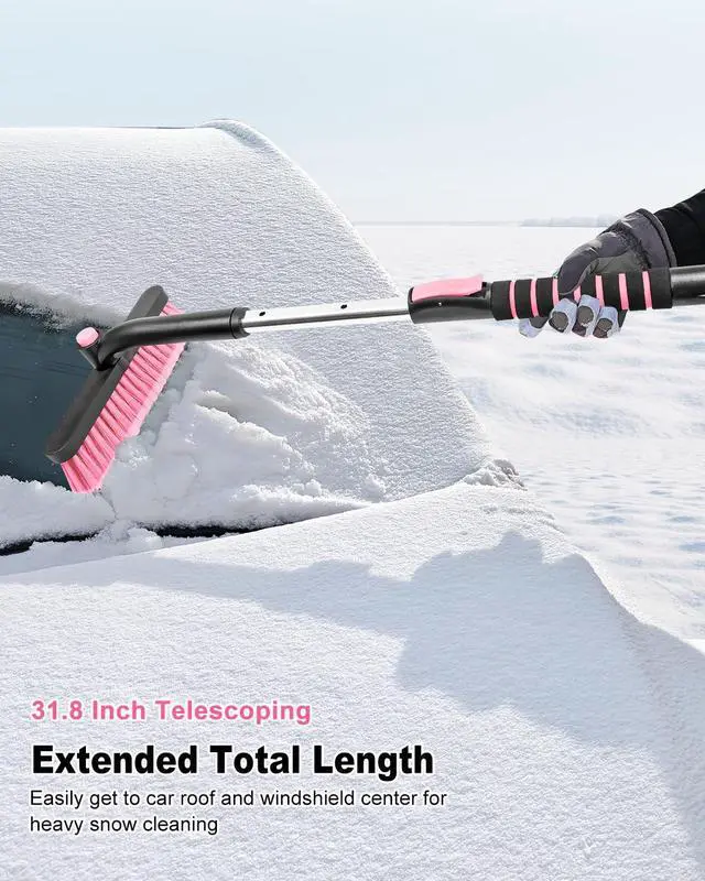 Alt view image 4 of 7 - KEHIPI Ice Scraper with Snow Brush for Car Windshield, Upgraded Extendable Snow Brush with Foam Grip for Truck SUV Vehicle Windows - Pink