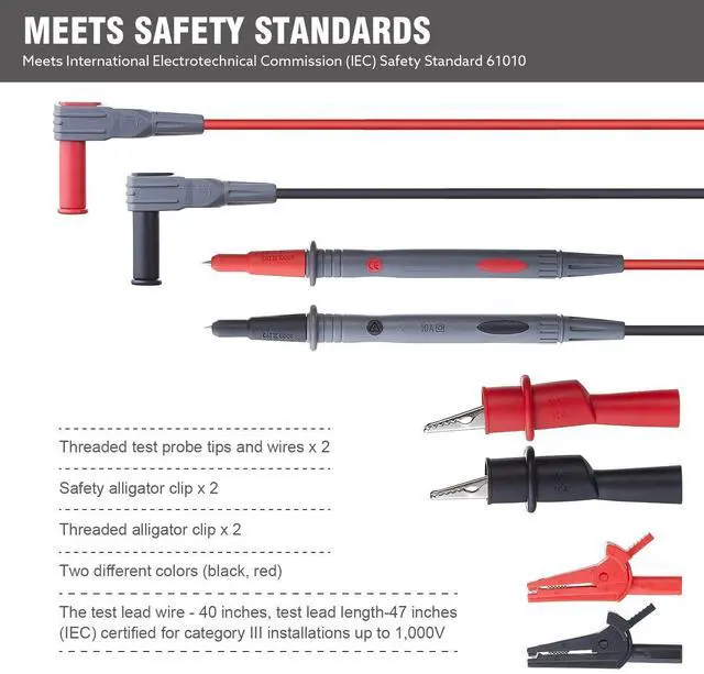 Alt view image 2 of 7 - KEHIPI WG-011 Soft Silicone Test Lead and Safety Alligator Clips,Multimeter Test Leads Kit CAT III 1000V & CAT IV 600V with Threaded Alligator Clip, for Fluke/AstroAI/KAIWEETS/INNOVA Multimeter