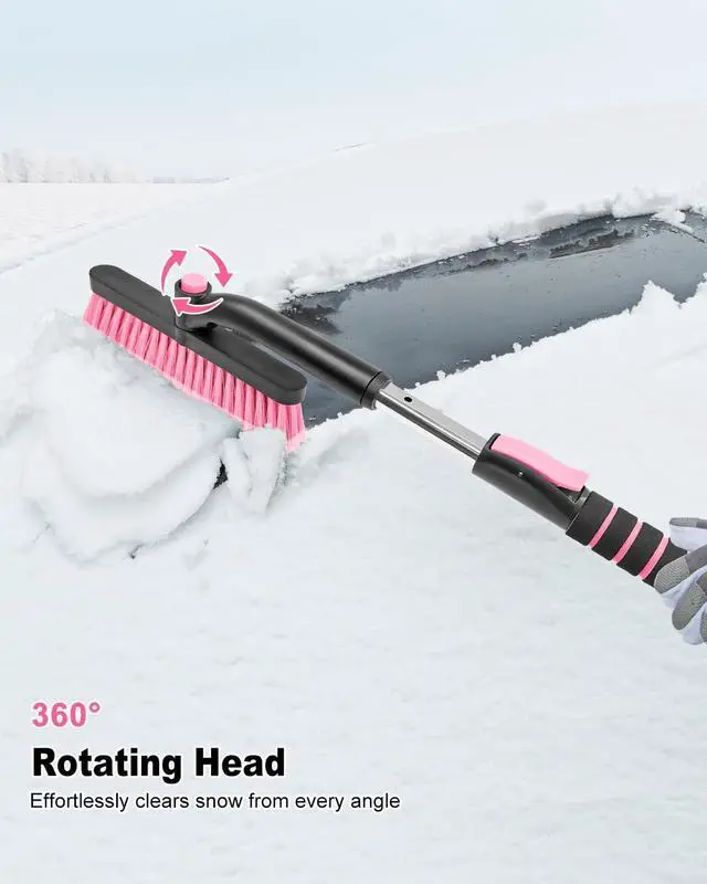 Alt view image 5 of 7 - KEHIPI Ice Scraper with Snow Brush for Car Windshield, Upgraded Extendable Snow Brush with Foam Grip for Truck SUV Vehicle Windows - Pink