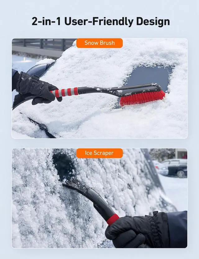 Alt view image 2 of 7 - KEHIPI 2 Pack 27" Snow Brush and Ice Scrapers for Car Windshield, Detachable Snow Scrapers with Ergonomic Foam Grip for Cars, Trucks, SUVs (Heavy Duty ABS, PVC Brush, Red)