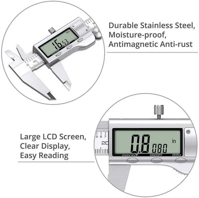 Alt view image 2 of 7 - KEHIPI Digital Vernier Caliper 8inch - Stainless Steel Calipers Electronic for Length Width Depth Inner Diameter Outer Diameter, with Feeler Gauge