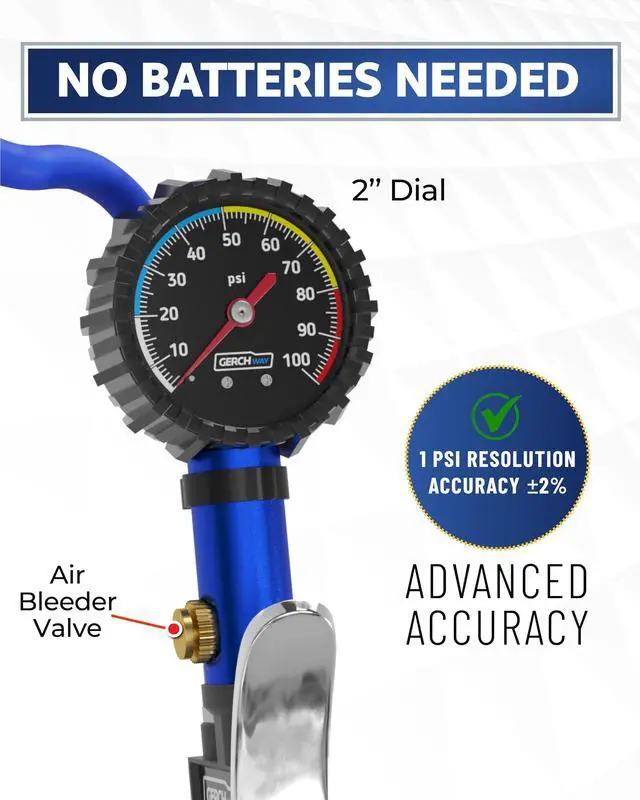 Alt view image 3 of 7 - KEHIPI Tire Inflator with Pressure Gauge and Longer Hose - Most Accurate, Heavy Duty Air Chuck with Gauge for Air Compressor Tire Inflator Attachment - 100PSI