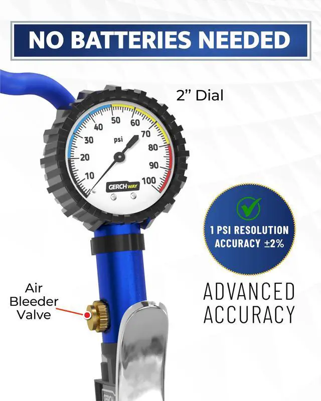 Alt view image 3 of 7 - KEHIPI Tire Inflator with Pressure Gauge and Longer Hose - Most Accurate, Heavy Duty Air Chuck with Gauge for Air Compressor Tire Inflator Attachment - 100PSI