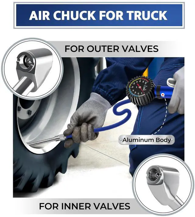 Alt view image 7 of 7 - KEHIPI Tire Inflator with Pressure Gauge and Longer Hose - Most Accurate, Heavy Duty Air Chuck with Gauge for Air Compressor Tire Inflator Attachment - 100PSI