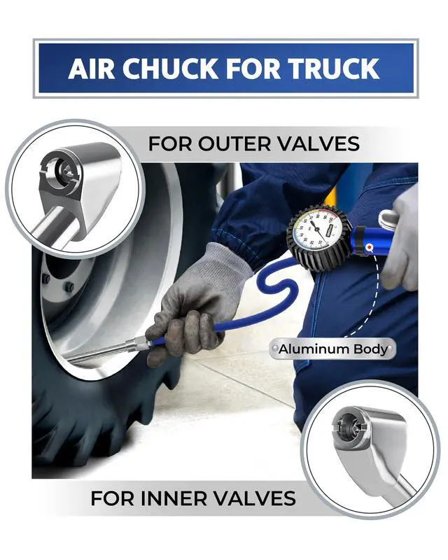 Alt view image 7 of 7 - KEHIPI Tire Inflator with Pressure Gauge and Longer Hose - Most Accurate, Heavy Duty Air Chuck with Gauge for Air Compressor Tire Inflator Attachment - 100PSI