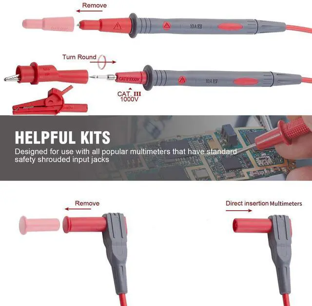 Alt view image 4 of 7 - KEHIPI WG-011 Soft Silicone Test Lead and Safety Alligator Clips,Multimeter Test Leads Kit CAT III 1000V & CAT IV 600V with Threaded Alligator Clip, for Fluke/AstroAI/KAIWEETS/INNOVA Multimeter