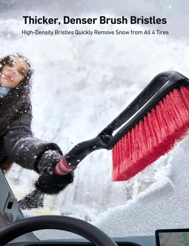 Alt view image 3 of 7 - KEHIPI 2 Pack 27" Snow Brush and Ice Scrapers for Car Windshield, Detachable Snow Scrapers with Ergonomic Foam Grip for Cars, Trucks, SUVs (Heavy Duty ABS, PVC Brush, Red)