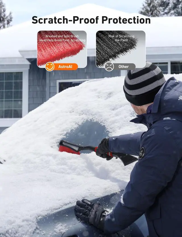 Alt view image 4 of 7 - KEHIPI 2 Pack 27" Snow Brush and Ice Scrapers for Car Windshield, Detachable Snow Scrapers with Ergonomic Foam Grip for Cars, Trucks, SUVs (Heavy Duty ABS, PVC Brush, Red)