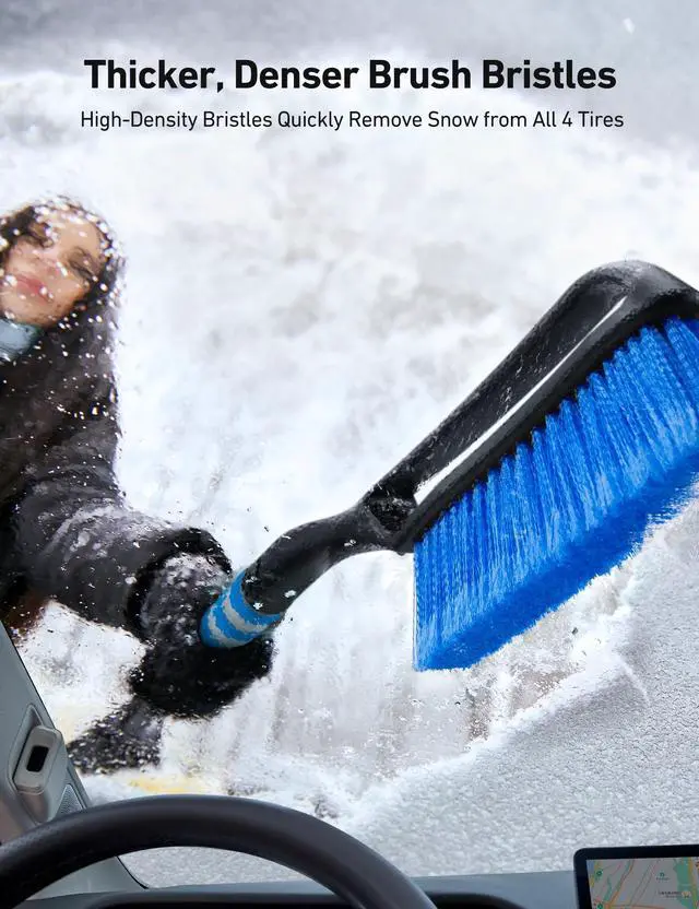 Alt view image 3 of 7 - KEHIPI 2 Pack 27" Snow Brush and Ice Scrapers for Car Windshield, Detachable Snow Scrapers with Ergonomic Foam Grip for Cars, Trucks, SUVs (Heavy Duty ABS, PVC Brush, Orange)