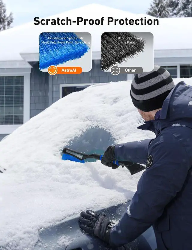 Alt view image 4 of 7 - KEHIPI 2 Pack 27" Snow Brush and Ice Scrapers for Car Windshield, Detachable Snow Scrapers with Ergonomic Foam Grip for Cars, Trucks, SUVs (Heavy Duty ABS, PVC Brush, Orange)