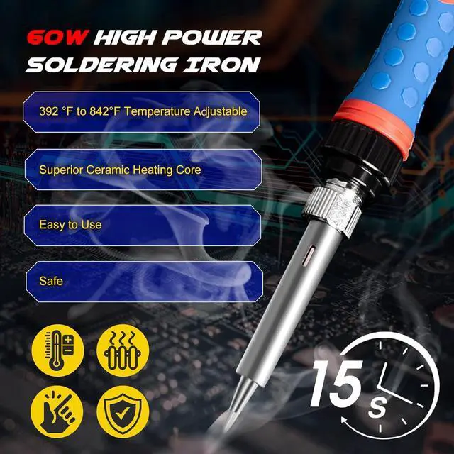 Alt view image 5 of 7 - KEHIPI Soldering Iron Kit, 60W 110V Soldering Welding Kit with Ceramic Heater, 10 in 1 Adjustable Temperature Welding Tools, Solder Irons Pen for Metal, Jewelry, Electric Repairing, DIY