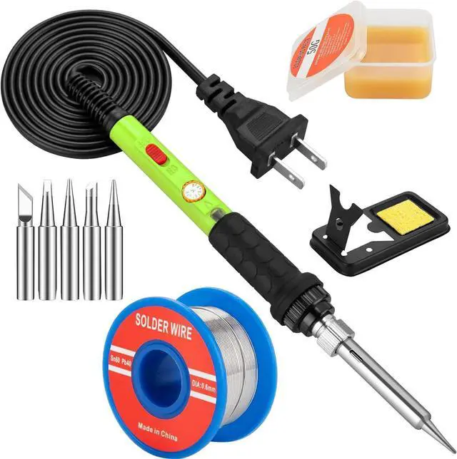 Main image of KEHIPI Soldering Iron Kit, 60W Soldering Iron with 5pc Interchangeable Tips, 10-in-1 Adjustable Temperature Solder Welding Tools, Fast Heating, Electronic Repair, 110V, Green