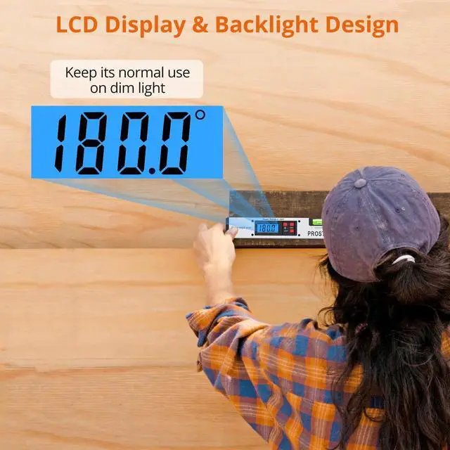 Alt view image 3 of 7 - KEHIPI 0-225° Digital Angle Finder Protractor - Aluminum Angle Gauges 225° 16 inch Backlit LCD Protractor with Horizontal and Vertical for Carpenter Woodworking Home Decoration