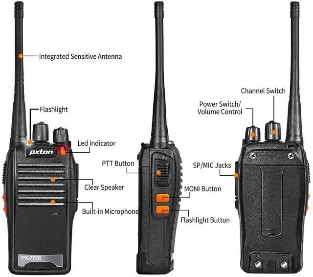 Alt view image 3 of 7 - KEHIPI 777S Rechargeable walkie talkies for Adults Long Range with Earpieces and Li-ion Battery,Two Way radios has VOX/TOT/Emergency Alarm/Battery Low Alert/Flashlight/Scan Function2 Pack