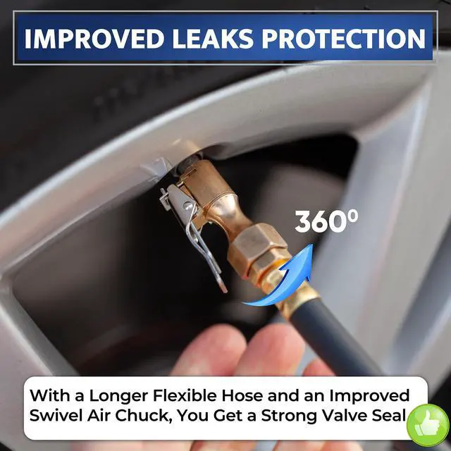 Alt view image 3 of 7 - KEHIPI Tire Inflator with Pressure Gauge and Longer Hose - Most Accurate, Heavy Duty Air Chuck with Gauge for Air Compressor Tire Inflator Attachment - 100PSI
