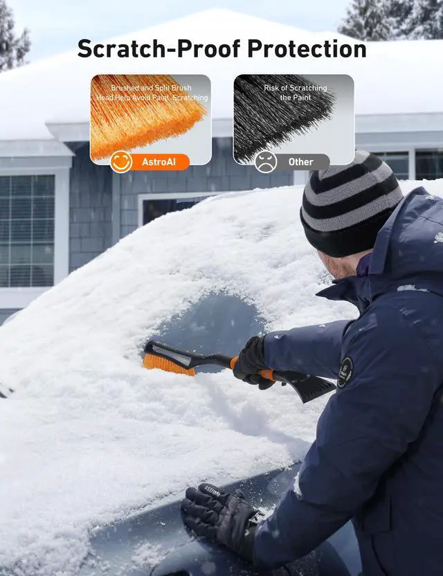 Alt view image 4 of 7 - KEHIPI 2 Pack 27" Snow Brush and Ice Scrapers for Car Windshield, Detachable Snow Scrapers with Ergonomic Foam Grip for Cars, Trucks, SUVs (Heavy Duty ABS, PVC Brush, Orange)