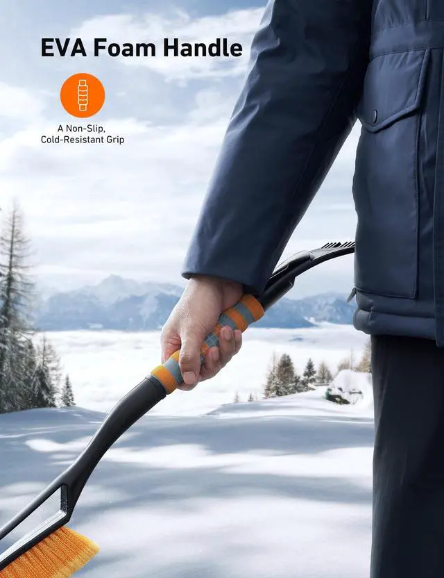 Alt view image 5 of 7 - KEHIPI 2 Pack 27" Snow Brush and Ice Scrapers for Car Windshield, Detachable Snow Scrapers with Ergonomic Foam Grip for Cars, Trucks, SUVs (Heavy Duty ABS, PVC Brush, Orange)