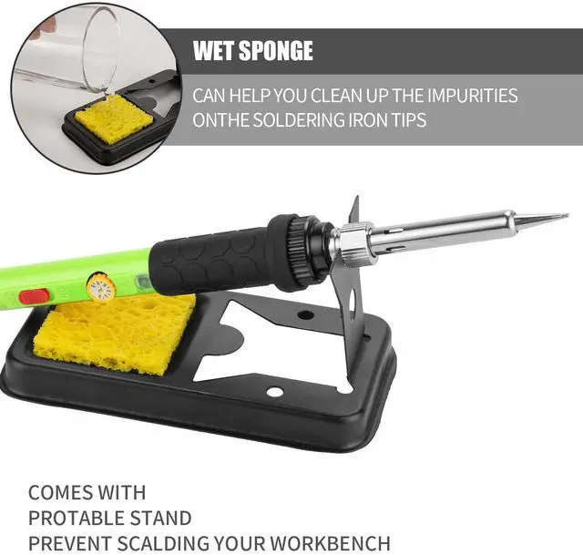 Alt view image 5 of 6 - KEHIPI Soldering Iron Kit, 60W Soldering Iron with 5pc Interchangeable Tips, 10-in-1 Adjustable Temperature Solder Welding Tools, Fast Heating, Electronic Repair, 110V, Green