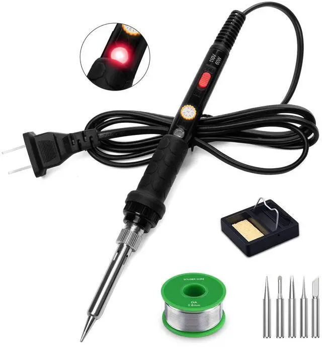 Main image of KEHIPI Soldering Iron Kit, 60W 110V Soldering Irons, Adjustable Temperature Soldering Welding Tool Kit with Extra 5pcs Tips, Stand, Sponge, Solder Wire