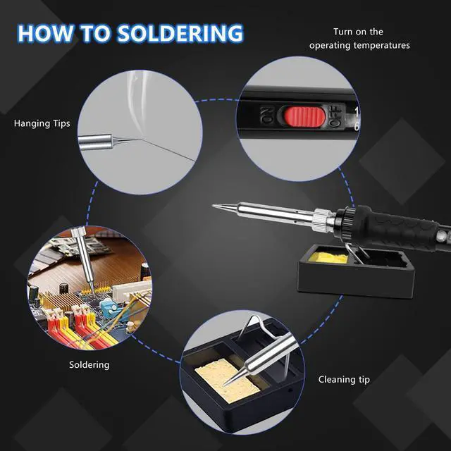 Alt view image 6 of 7 - KEHIPI Soldering Iron Kit, 60W 110V Soldering Irons, Adjustable Temperature Soldering Welding Tool Kit with Extra 5pcs Tips, Stand, Sponge, Solder Wire