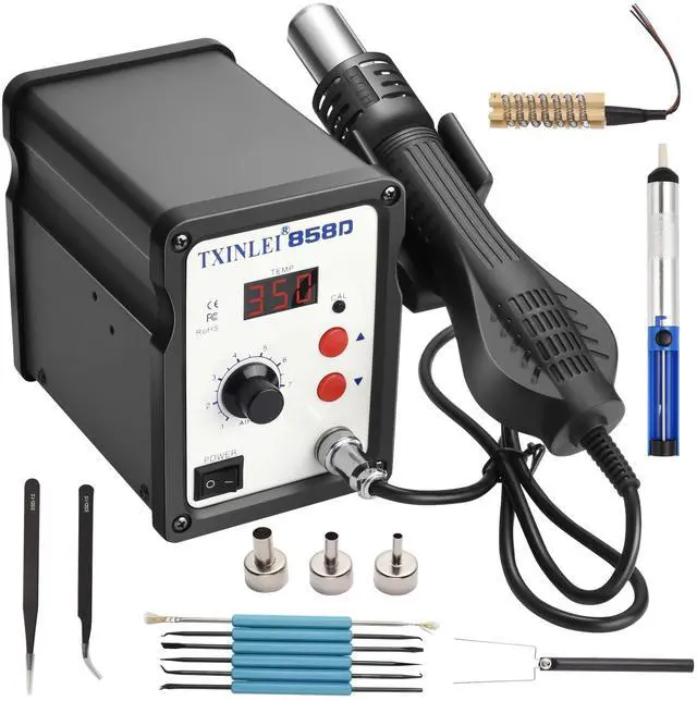 Main image of KEHIPI 858D 110V Solder Station, Digital Display SMD Hot Air Rework Station Solder Iron Kit Heat Gun, Tweezers, Desoldering Pump