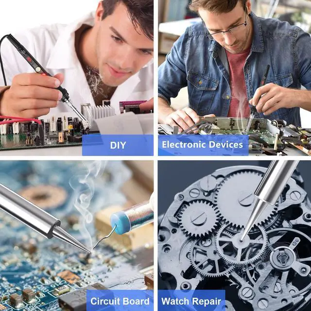 Alt view image 7 of 7 - KEHIPI Soldering Iron Kit, 60W 110V Soldering Irons, Adjustable Temperature Soldering Welding Tool Kit with Extra 5pcs Tips, Stand, Sponge, Solder Wire