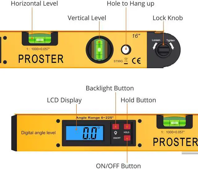 Alt view image 2 of 7 - KEHIPI Digital Angle Finder Gauge - Aluminum Angle Finder 16 inch 400mm with LCD Vertical Horizontal Spirit Level and Magnetic Base for Woodworker