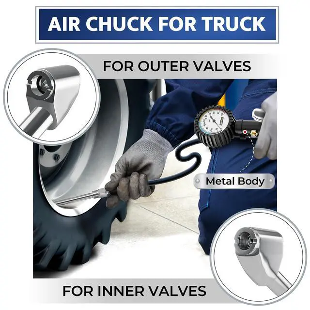 Alt view image 7 of 7 - KEHIPI Tire Inflator with Pressure Gauge and Longer Hose - Most Accurate, Heavy Duty Air Chuck with Gauge for Air Compressor Tire Inflator Attachment - 100PSI