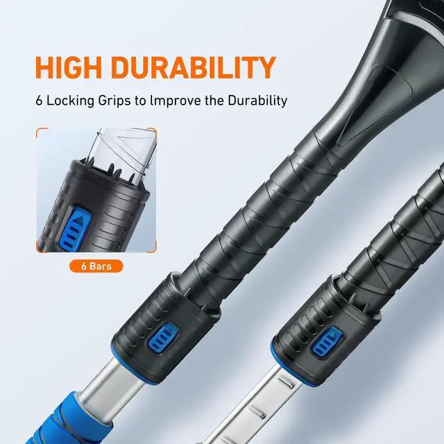 Alt view image 3 of 7 - KEHIPI 47.2" Ice Scrapers for Car Windshield and Extendable Snow Scraper with Foam Grip and 360° Pivoting Brush Head for Christmas Car Auto Truck SUV(Blue)