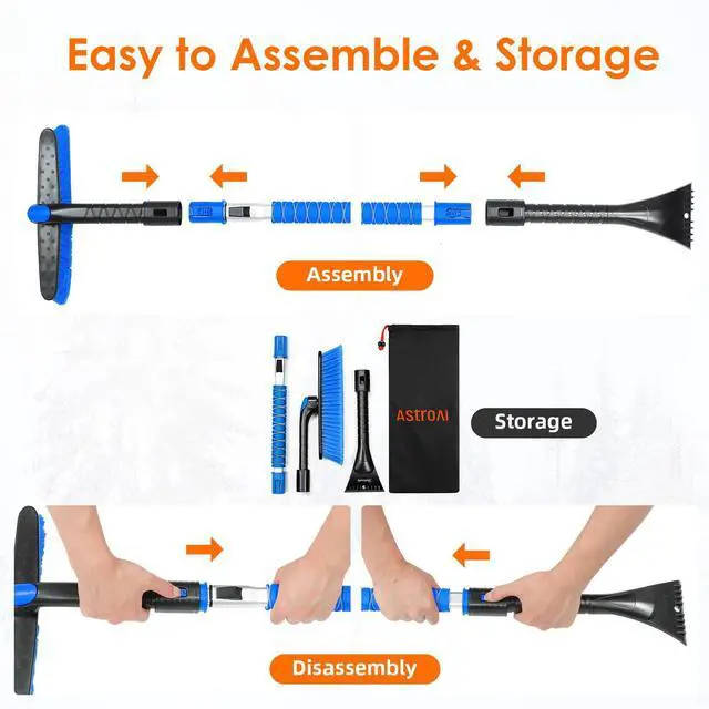 Alt view image 7 of 7 - KEHIPI 47.2" Ice Scrapers for Car Windshield and Extendable Snow Scraper with Foam Grip and 360° Pivoting Brush Head for Christmas Car Auto Truck SUV(Blue)