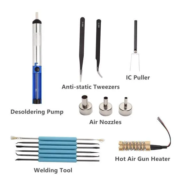 Alt view image 7 of 7 - KEHIPI 858D 110V Solder Station, Digital Display SMD Hot Air Rework Station Solder Iron Kit Heat Gun, Tweezers, Desoldering Pump