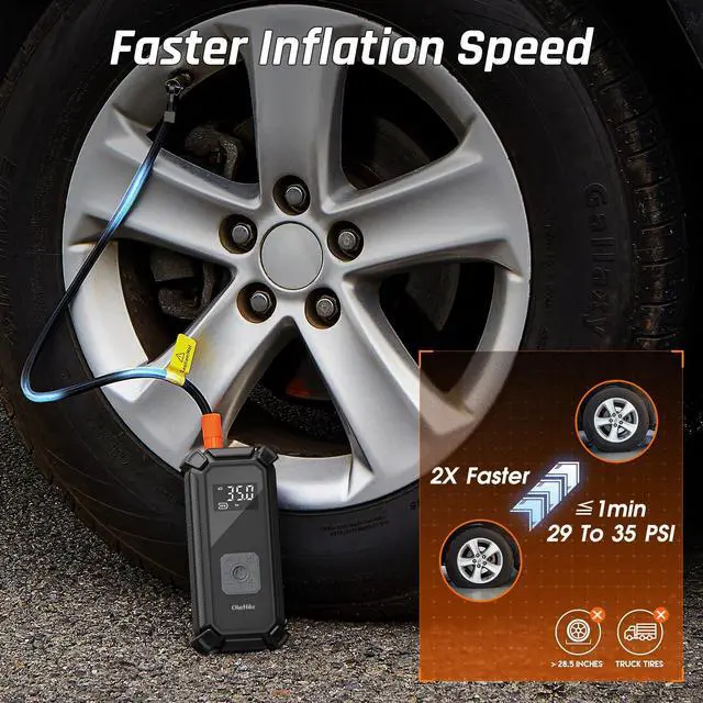 Alt view image 2 of 7 - KEHIPI 4000mAh Tire Inflator Portable Air Compressor, 150PSI Auto Air Pump for Car Tires, Motorcycle, Bicycle, Bike, Tire Pump with LED Light & Digital Pressure Gauge