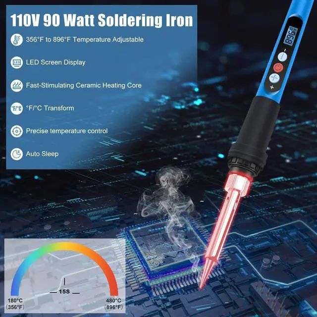 Alt view image 2 of 7 - KEHIPI Soldering Iron Kit, 90W 110V Fast Heat up LCD Digital Soldering Gun kit with Ceramic Heater, 10 in 1 Adjustable Temperature Soldering Kit with Automatic Sleep Mode